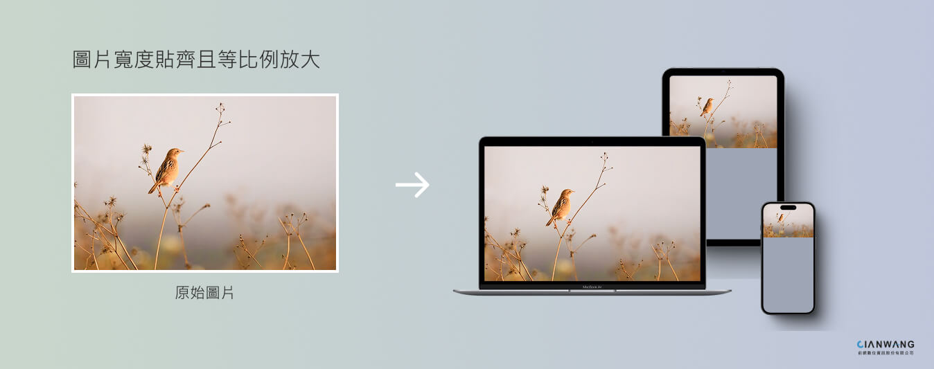 響應式網頁設計基礎呈現方式,不裁切、等比例放大縮小範例