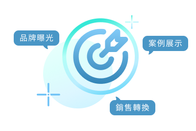 數位行銷與業務目標圖示,包含品牌曝光與銷售轉換